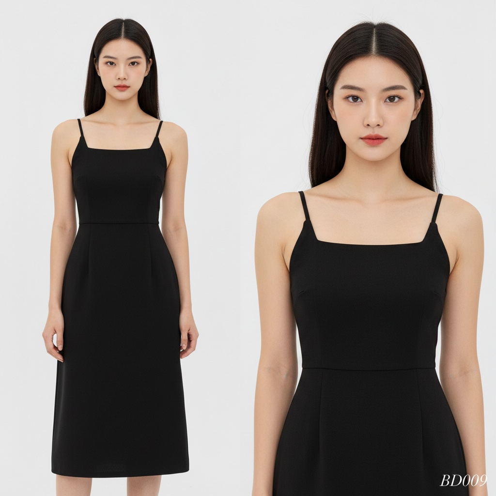 Elegant Sleeveless Midi Dress – Black