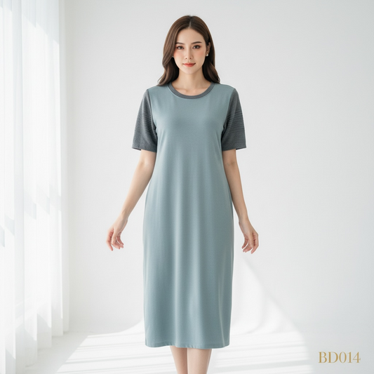Pleated Sleeve Midi Dress – Light Blue