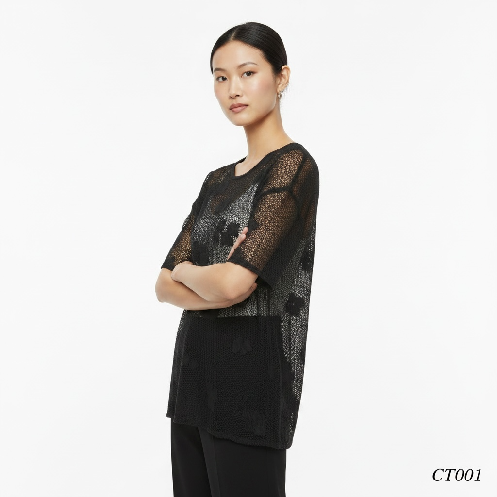 Midnight Mesh Crochet Oversized Top