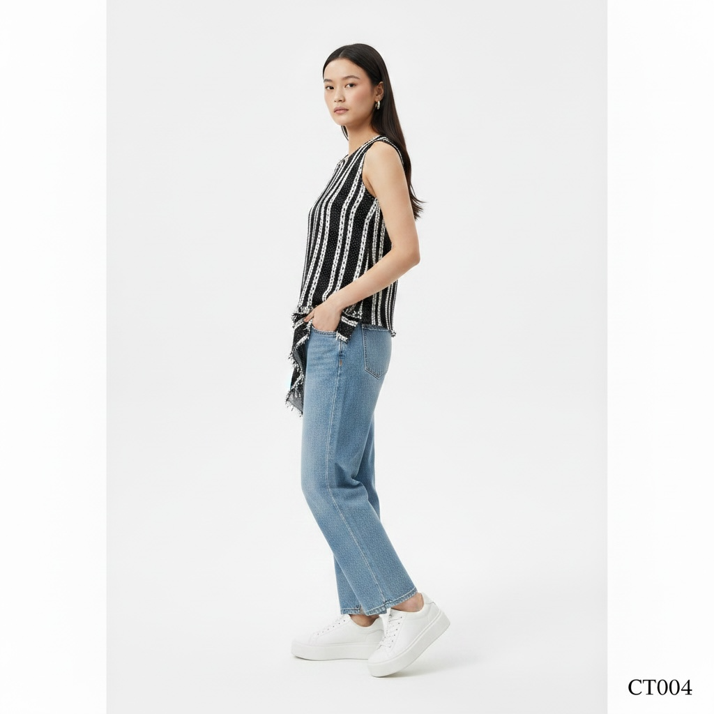 Monochrome Stripe Crochet Statement Top
