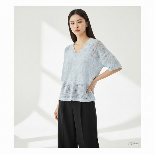 Cloud Knit V-Neck Crochet Top