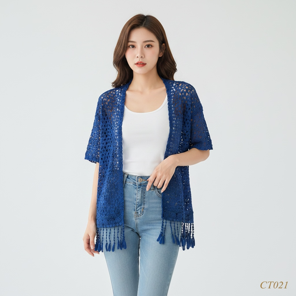 Royal Blue Crochet Fringe Shrug