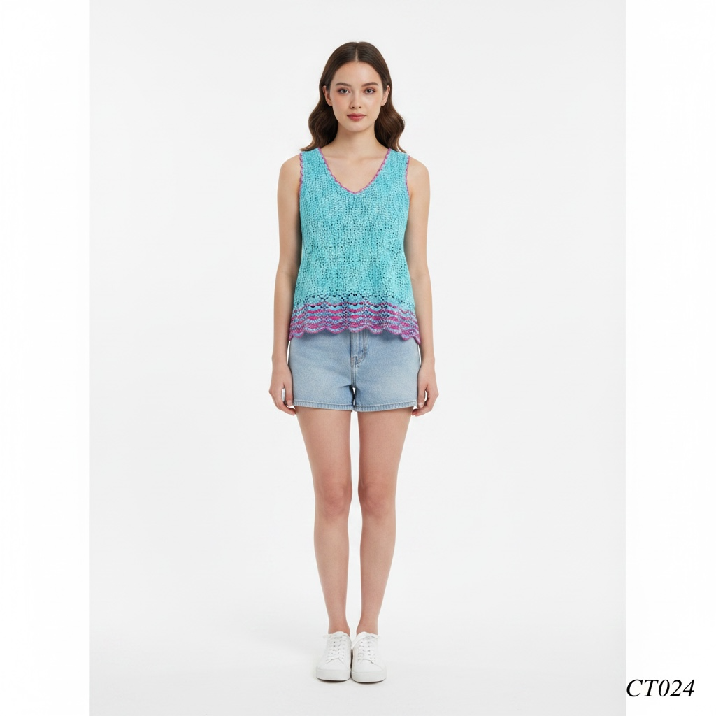 Aqua Blue Sleeveless Knit Top