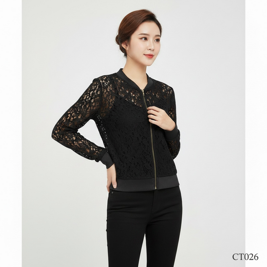 Black Lace Bomber Jacket
