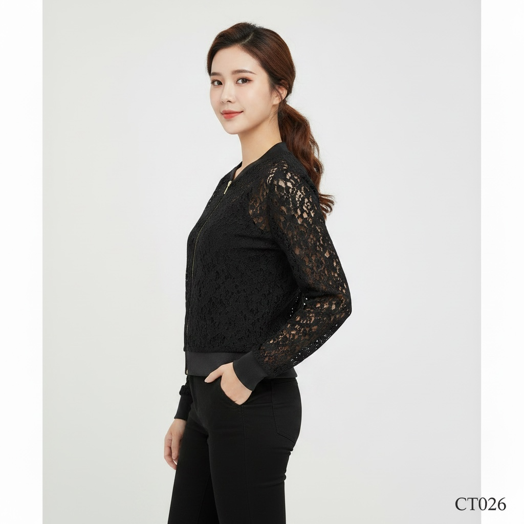 Black Lace Bomber Jacket