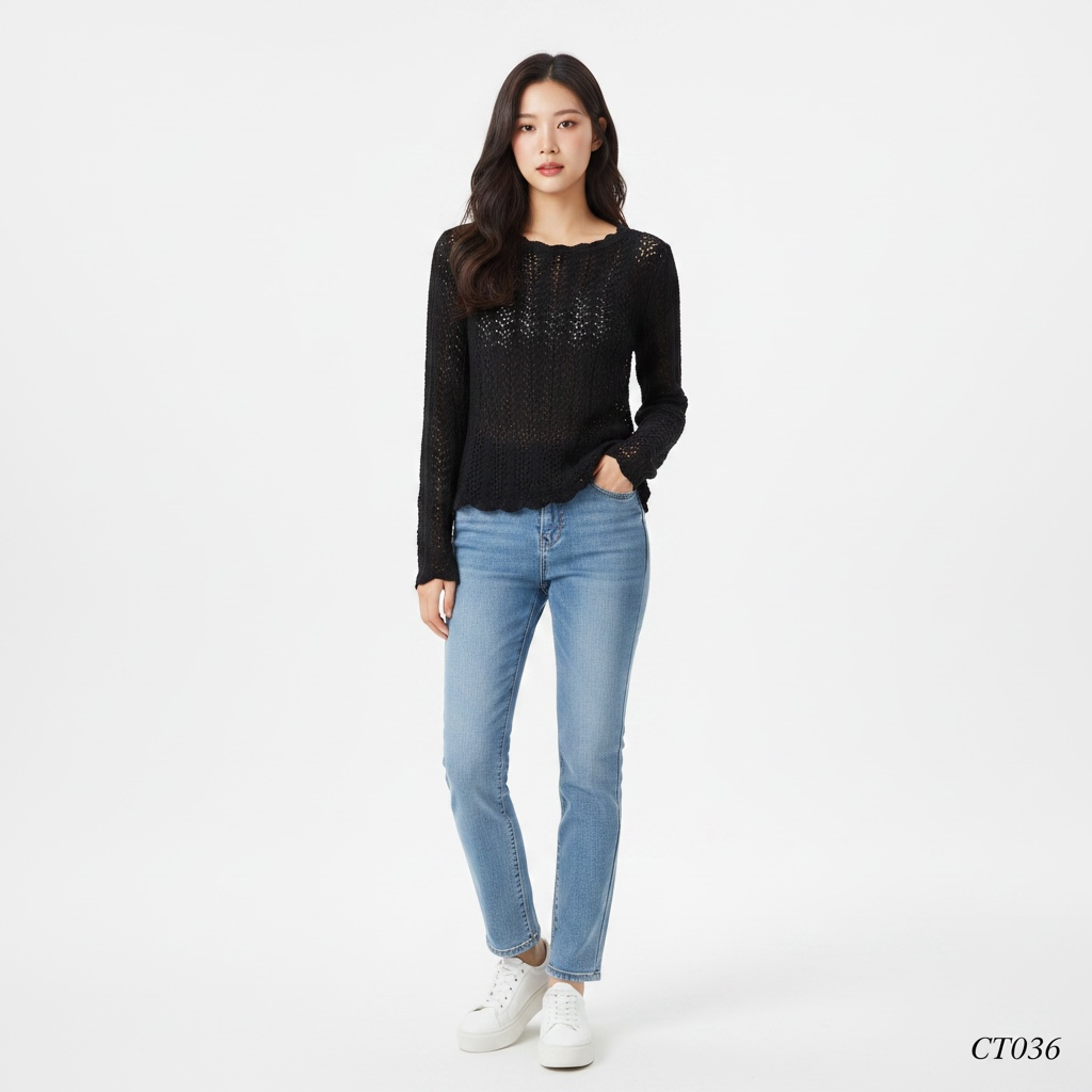 Black Crochet Knit Top | Minimal Korean Fashion Top
