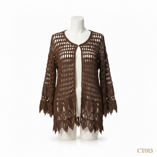 Brown Crochet Open Front Shrug | Korean Style Layering Top
