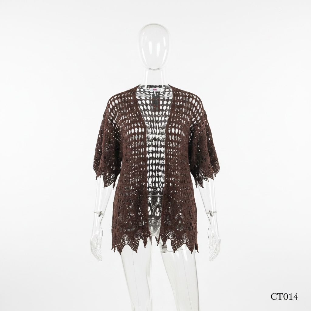 Brown Crochet Open Front Shrug | Korean Style Layering Top