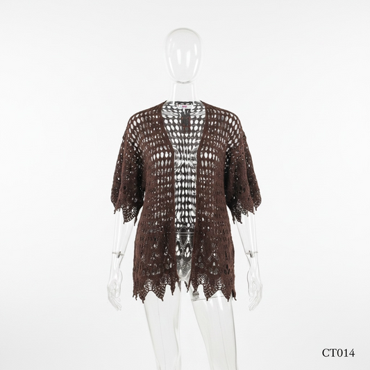 Brown Crochet Open Front Shrug | Korean Style Layering Top