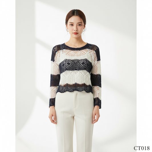 Blue White Crochet Pattern Top | Korean Fashion Inspired