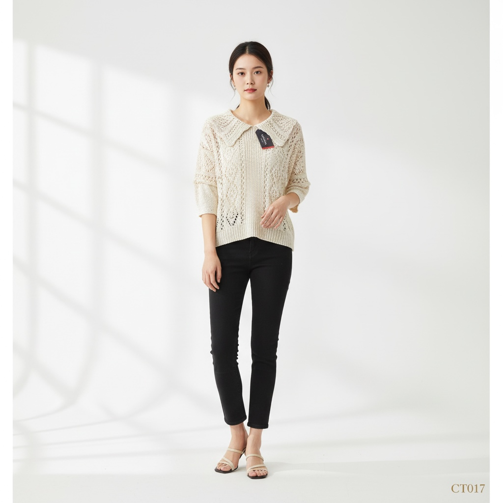 Beige Crochet Knit Top | Minimal Korean Style Wear