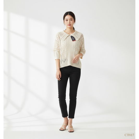 Beige Crochet Knit Top | Minimal Korean Style Wear