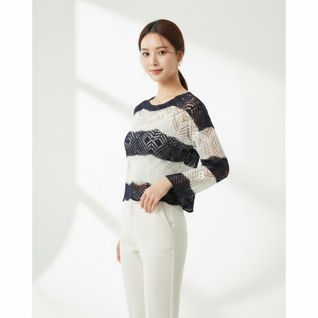 Blue White Crochet Pattern Top | Korean Fashion Inspired