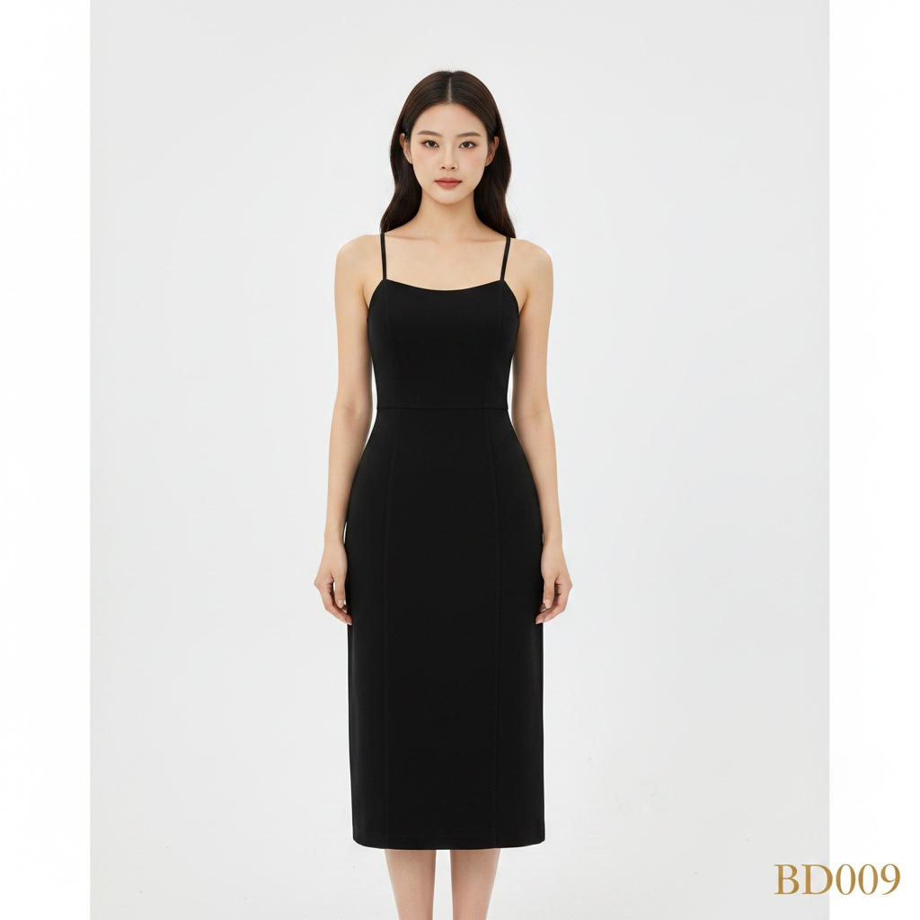 Elegant Sleeveless Midi Dress – Black