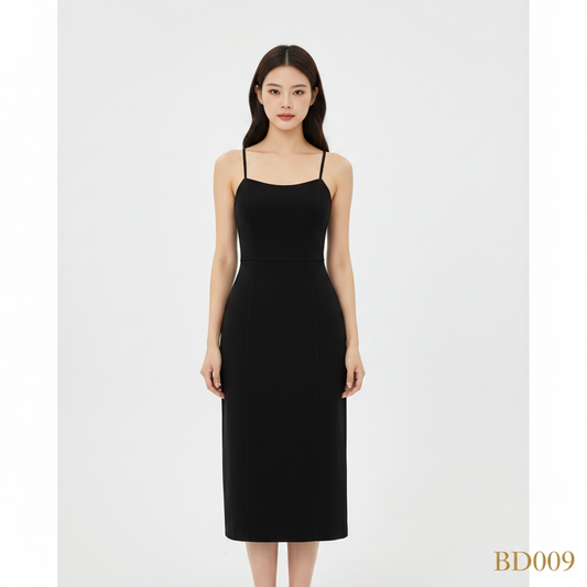 Elegant Sleeveless Midi Dress – Black