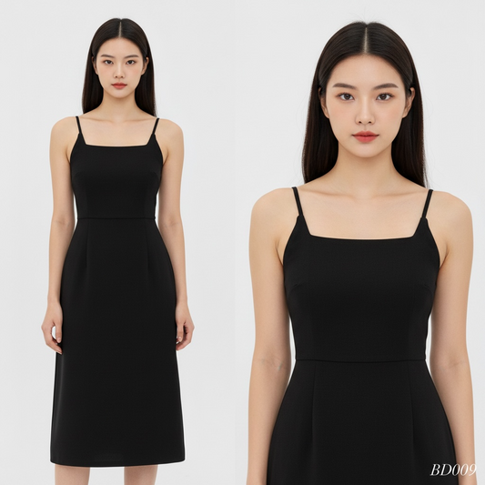 Elegant Sleeveless Midi Dress – Black