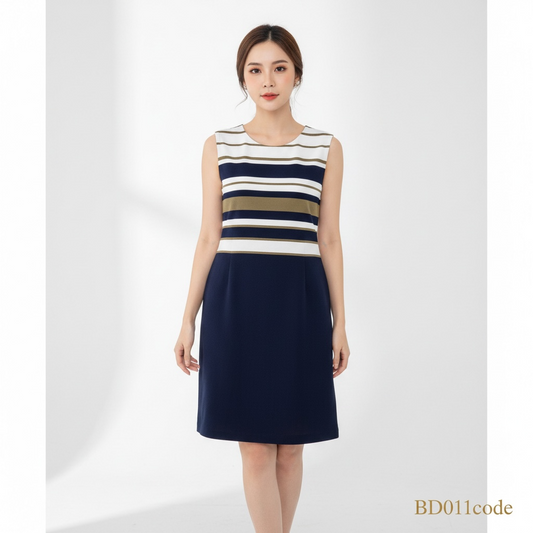 Nautical Striped Sleeveless Midi Dress – Navy Blue