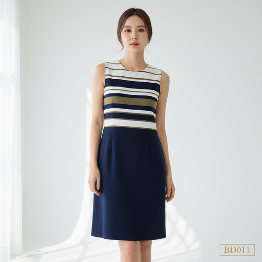 Nautical Striped Sleeveless Midi Dress – Navy Blue