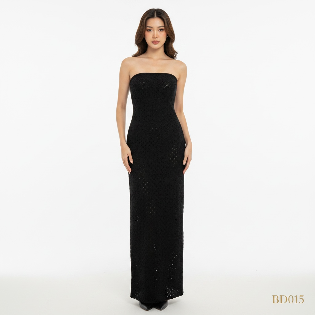Midnight Glam Strapless Maxi Dress – Black