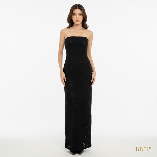 Midnight Glam Strapless Maxi Dress – Black
