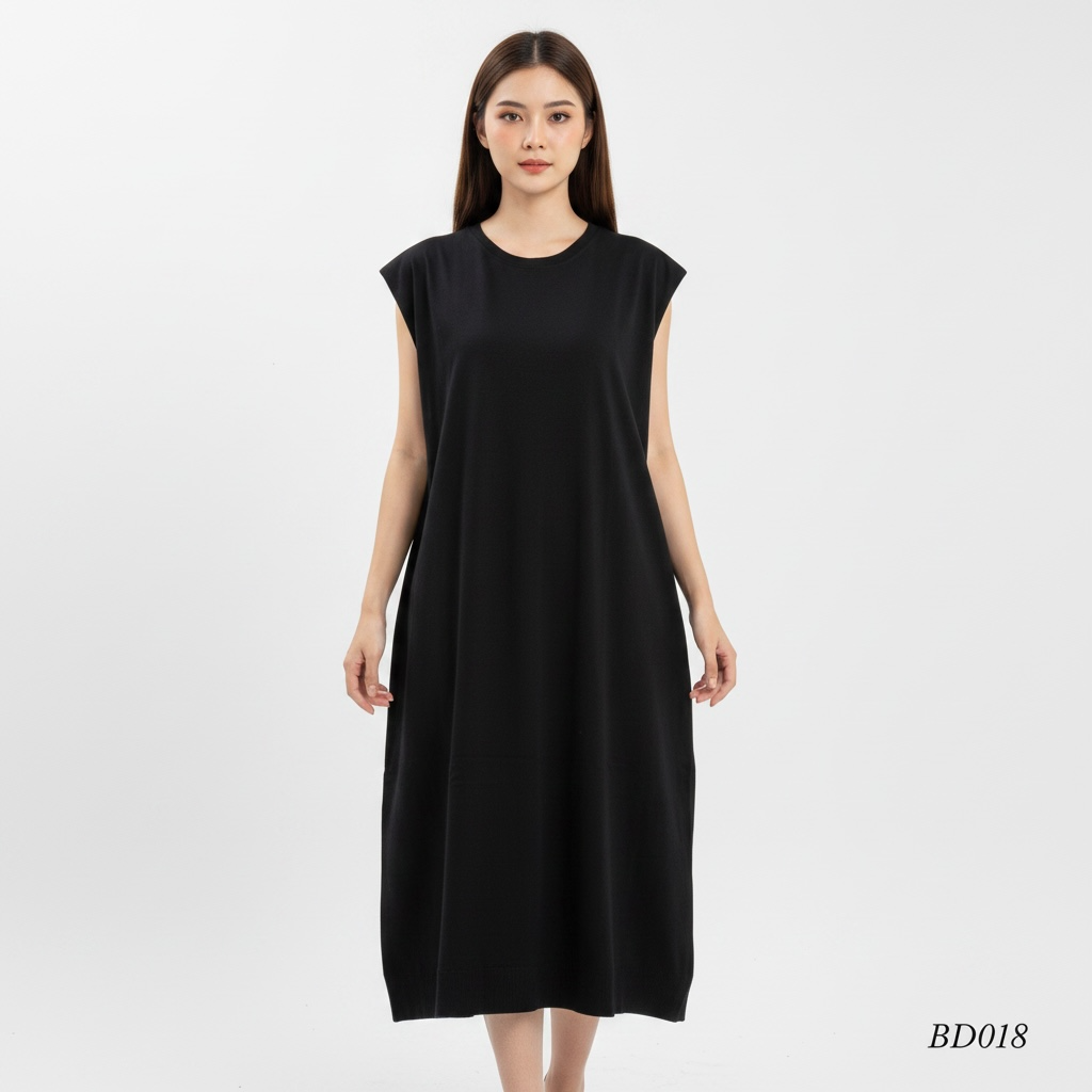 Minimalist Oversized Midi Dress – Black