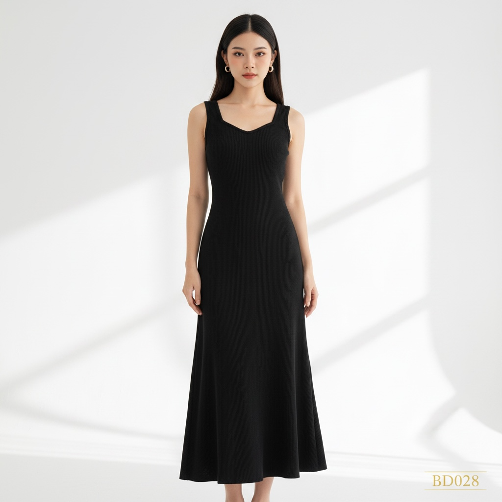 Elegant Black Ribbed Maxi Dress