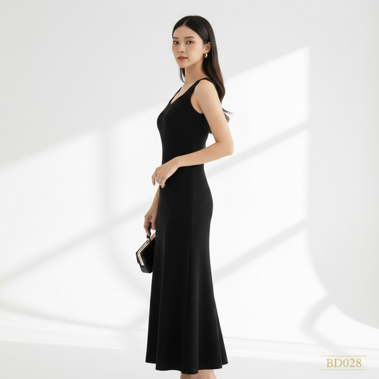 Elegant Black Ribbed Maxi Dress