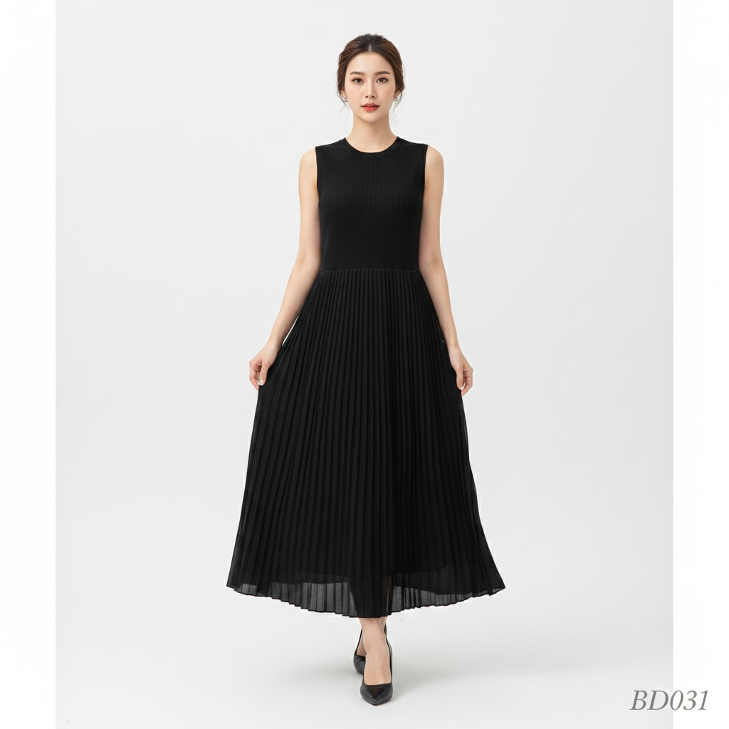 Black Pleated Maxi Dress
