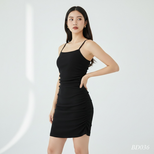 Black Ruched Bodycon Mini Dress