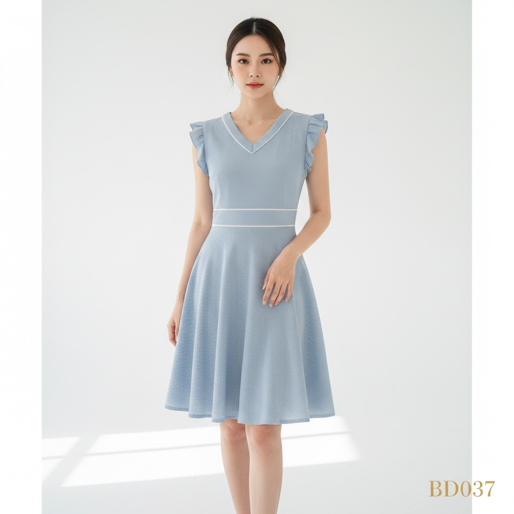 Light Blue Flutter Sleeve Dress