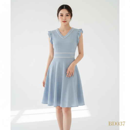 Light Blue Flutter Sleeve Dress