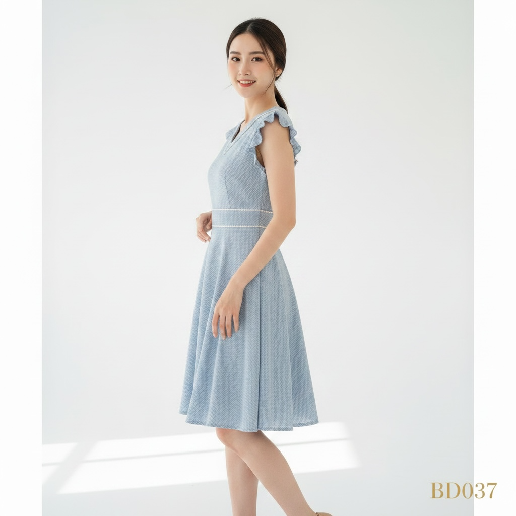 Light Blue Flutter Sleeve Dress