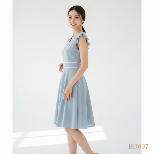 Light Blue Flutter Sleeve Dress