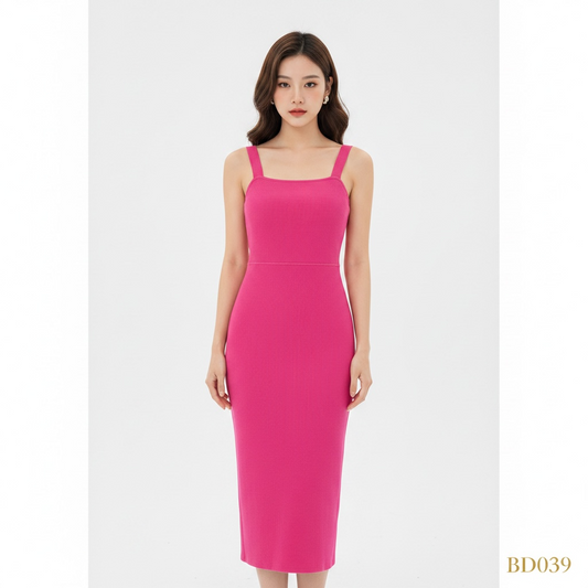 Pink Ribbed Bodycon Midi Dress