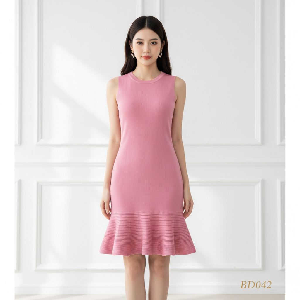 Pink Ribbed Flare Dress
