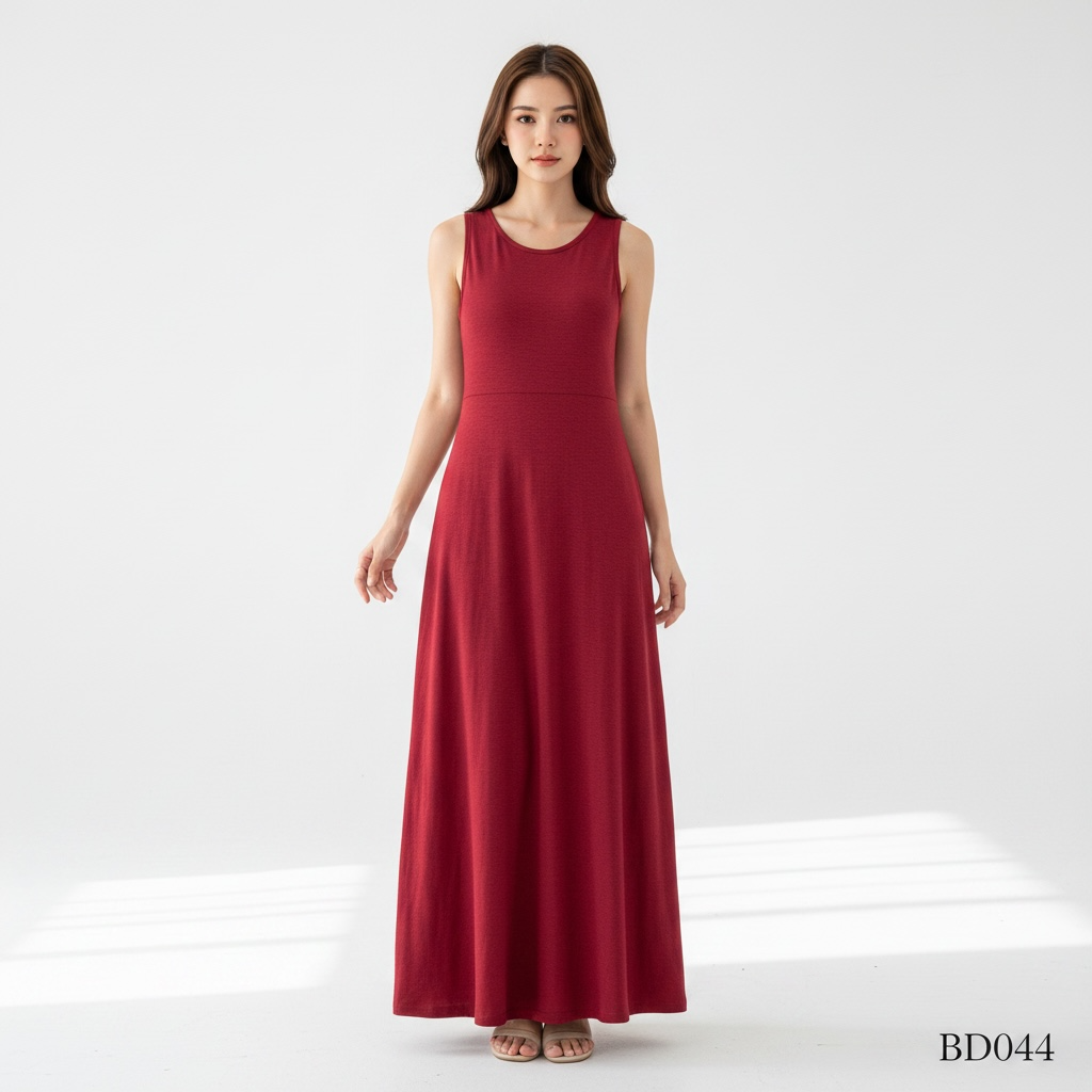Maroon Sleeveless Maxi Dress