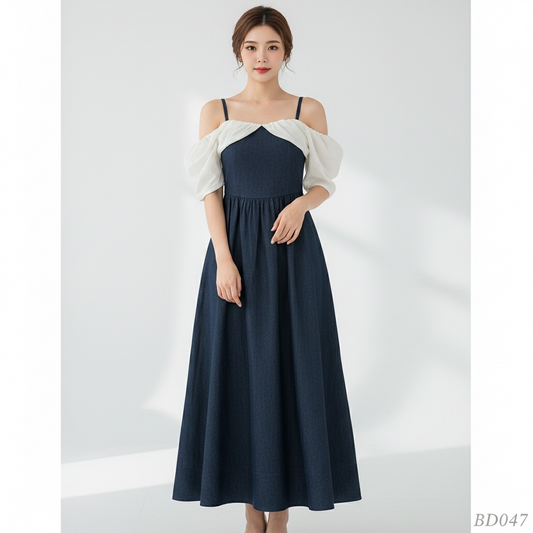 Denim Blue Off-Shoulder Maxi Dress