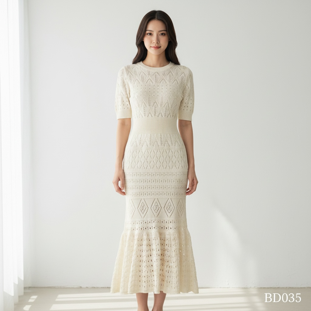 Cream Crochet Knit Maxi Dress
