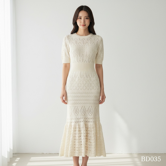 Cream Crochet Knit Maxi Dress