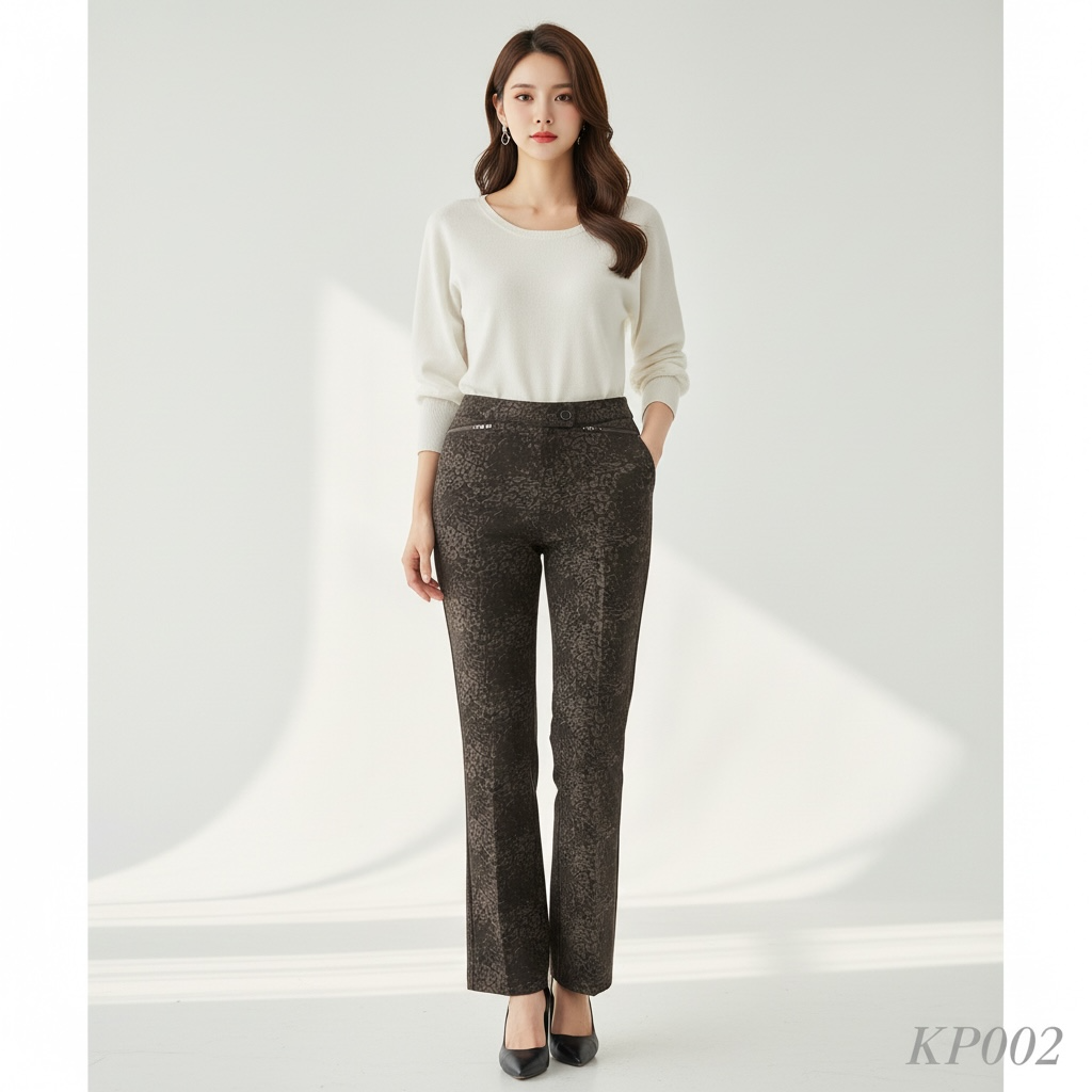 Brown Printed Korean Straight Pants