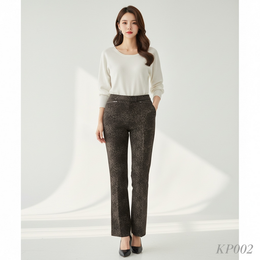 Brown Printed Korean Straight Pants