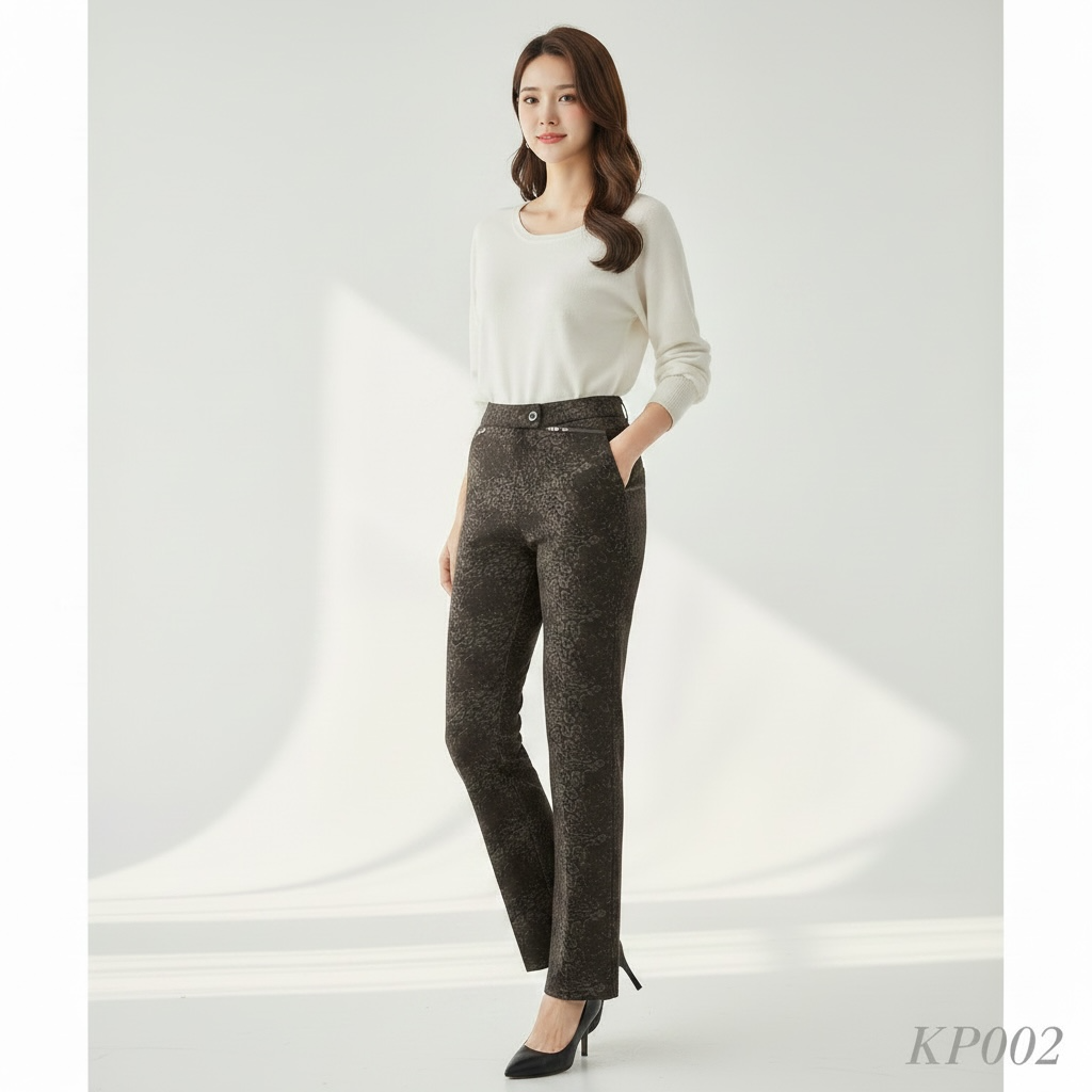 Brown Printed Korean Straight Pants