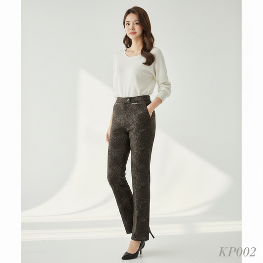 Brown Printed Korean Straight Pants