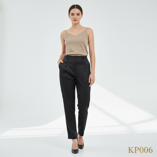 Satin Button Detail Korean Pants