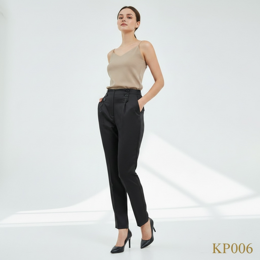 Satin Button Detail Korean Pants