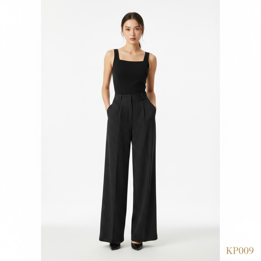 Black Pinstripe Wide Leg Trousers