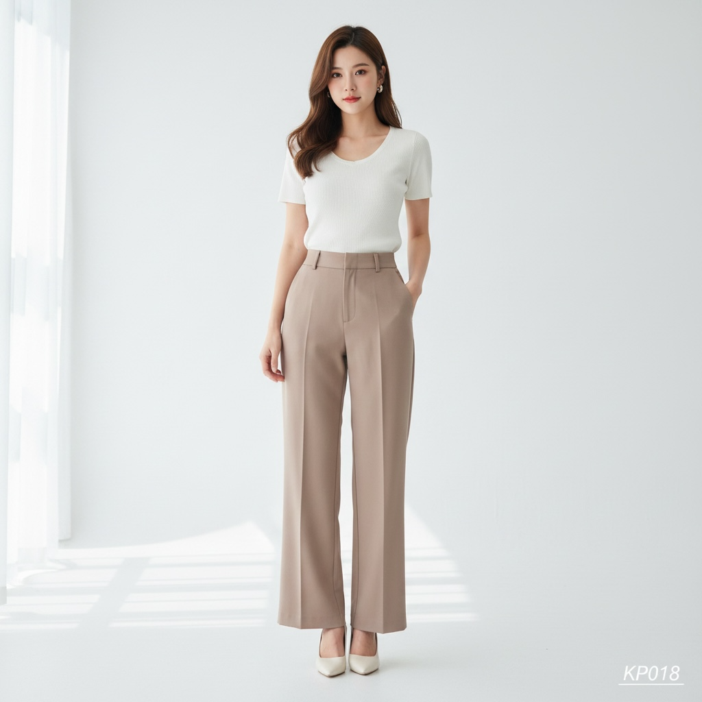 Korean Wide Leg Trousers (Beige)
