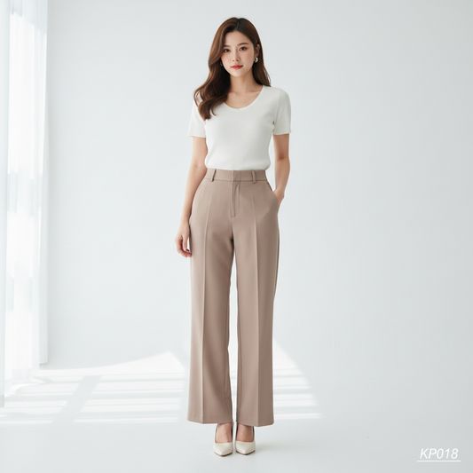 Korean Wide Leg Trousers (Beige)
