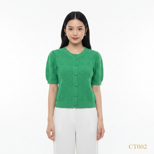 Emerald Bloom Knit Cardigan Top