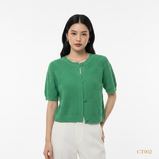 Emerald Bloom Knit Cardigan Top